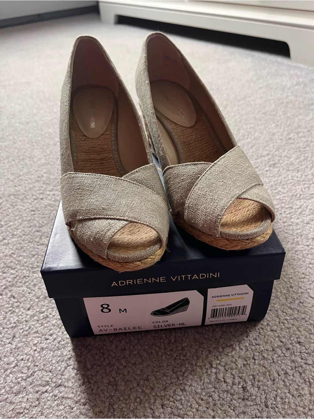 Adrienne Vittadini Natural Linen-Style Espadrille Wedge Peep-Toe